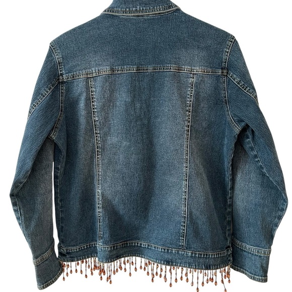 Diane Gilman Women’s Denim Funky Boho Jacket Rhinestone‎ Buttons Beaded Fringe - Picture 2 of 7